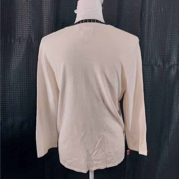 SAG HARBOR! CREAM FAUX TWINSET W/BLACK RIBBON, BEAD, MINI SEQUIN TRIM! SZ M - Picture 5 of 9